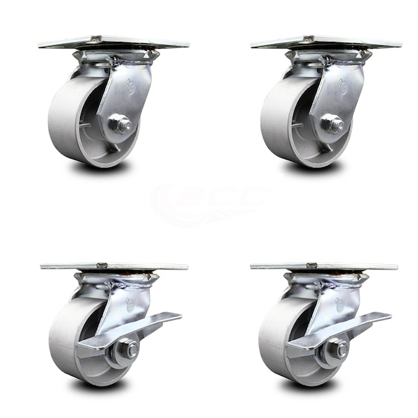 4 Inch Semi Steel Swivel Caster Set with Ball Bearings 2 Brakes